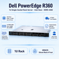 Serveur Dell R360 1U en rack, simple socket, 4 DIMM DDR5 PCIe 4.0 pour les PME, les bureaux distants, la virtualisation et le stockage au près de l'edge