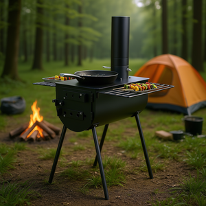 Estufa portátil de leña de acero aleado de 118 pulgadas para acampar al aire libre con chimenea para cocinar y calentar - Product Image 2