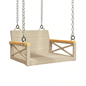 Banc balançoire de patio beige en rotin PE, mobilier d'extérieur, siège pour 2 personnes, design traditionnel - Product Image 1