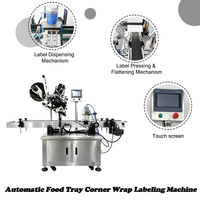Machine d'étiquetage d'angle de plateau 10-25 boîtes/min ±1mm pour barquettes alimentaires, boîtes à lunch, conteneurs congelés