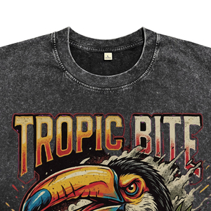 Camisetas de Hombre 100% Algodón, Estilo Vintage, Lavado Ácido, Estampado Gráfico de Aves Tropicales, Camisetas Extra Grandes con Estampado Floral Retro para Venta al Por Mayor - Product Image 3