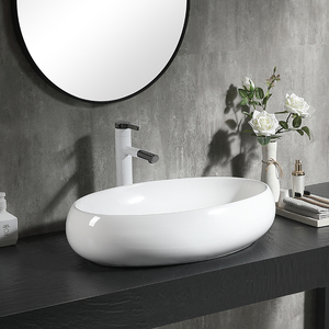 Pinzhu Bagno vanità bacini di ceramica fatti a <span class=keywords><strong>mano</strong></span> bianco lucido lavello controsoffitto bagno in ceramica <span class=keywords><strong>lavabo</strong></span> <span class=keywords><strong>lavabo</strong></span> - Product Image 1