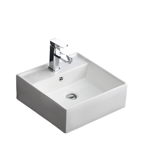 Lavabo de Baño de Cerámica Blanca de Diseño Personalizado, Lavabo Moderno <span class=keywords><strong>Cuadrado</strong></span> de Arte para Sobreponer - Product Image 1