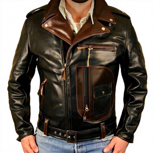 BS International <b>Men's</b> Unisex <b>Racer</b> Leather <b>Jacket</b> Windproof Waterproof Canvas Front Logo Casual Winter Mandarin Collar Zipper - Product Image 5