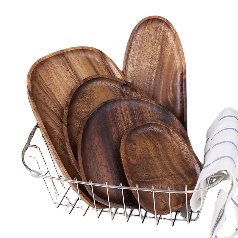 Accesorios de cocina para el hogar, juego de platos de madera de Acacia con forma Irregular