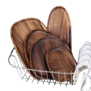 家庭用キッチンアイテムアクセサリー木製サービングプレートセットアカシア材不規則な形の皿とプレート