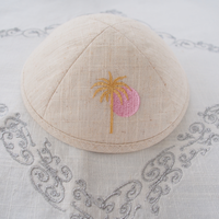 Top Kipot Lino Kippah con Palmera logo Bordado Personalizar Bar Mitzvah Judaica Yarmulke Sombrero judío Kipot para boda.