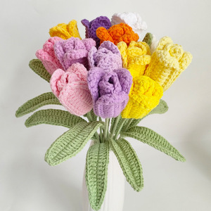 Tulipán inmortal DIY tejido a mano ganchillo lana <span class=keywords><strong>ramo</strong></span> de flores simulación <span class=keywords><strong>tulipanes</strong></span> regalos de vacaciones <span class=keywords><strong>ramo</strong></span> de flores artificiales - Product Image 1