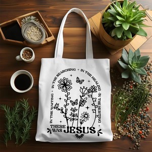 Borsa tote in tela Christian Wildflower con stampa del citazione 'There Was Jesus', borsa a tracolla riutilizzabile ed ecologica, regalo religioso - Product Image 1