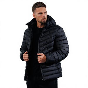 Winter Men's Hooded Puffer <b>Jacket</b> with Stand Collar and Front Logo Outdoor Warm Quilting Zipper Closure High Street Style - Product Image 1