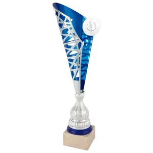 Coppa Sportiva Argentata con Interno Blu Metallico e Base Trasparente – Personalizzazione per Tutti gli Sport - Product Image 1