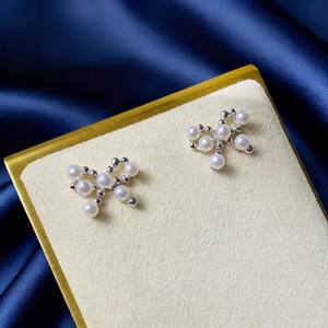 22677 S925 Silver <b>Fine</b> <b>Stud</b> <b>Earrings</b> DIY Pearl Accessories with Hollow Support Multi-Color 3-4mm Beads Multi-Color Jewelry - Product Image 3