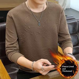 Pull-over classique en viscose doublé polaire pour homme, col jacquard, coupe ample, couleur unie, collection automne-hiver, style décontracté junior - Product Image 3