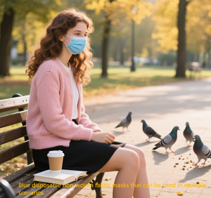Mascarilla Desechable Azul de Tres Capas para Adultos y Niños, Diseño Anti-Picazón con Orejeras para Alergias y Época de Polen - Product Image 4