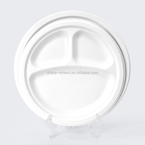 Assiettes en bagasse de canne à sucre robustes à <span class=keywords><strong>trois</strong></span> <span class=keywords><strong>compartiments</strong></span> de grande taille pour barbecues et buffets, offrant une grande capacité pour les aliments - Product Image 2