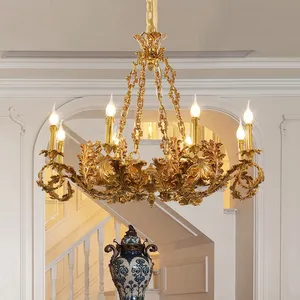 גדול גדול מעודן צרפתית ברונזה פליז וילה מלכותית ארמון נברשת נחושת נר תליון אורות עם מנורת בעל תאורה
