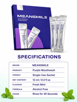 Nouveau 2026 – Sachet individuel de bain de bouche violet sans alcool, menthe fraîche, blanchissant, avec logo personnalisé, vente en gros, OEM