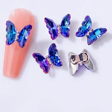 Fashion Colorful Butterfly Rhinestone Metal Nail Charms Fantasy Color Aurora 3D Pointback Crystal Butterfly Manicure Art Jewelry