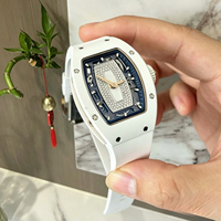 Montre mécanique de luxe 0701 pour femme, boîtier tonneau en céramique, cadran entièrement serti de diamants, idéale pour les banquets et les soirées