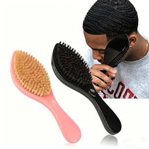 Brosse <span class=keywords><strong>à</strong></span> barbe noire <span class=keywords><strong>à</strong></span> poils de sanglier, manche en plastique étanche, accessoires de barbier, pour le nettoyage du visage et des cheveux – Vente chaude - Product Image 3