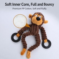 Jouet à mâcher pour chien en peluche singe couineur avec 4 anneaux de dentition en velours côtelé côtelé pour le nettoyage des dents des chiots, vente en gros, personnalisable, OEM