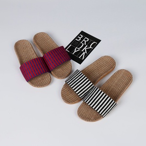 Manufacturer Wholesale Linen for <strong>Slippers</strong> Korean Trendy Printed Striped Design <strong>Black</strong> White Foreign Trade Shoes with EVA Outsole - Product Image 1