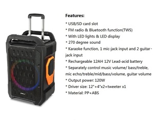 Chuyên Nghiệp Lớn Điện 12 Inch Bt Stereo Hifi Bằng Gỗ Không Dây Loa Karaoke Với Mic Đảng Sân Khấu Xe Đẩy Loa Bass - Product Image 6
