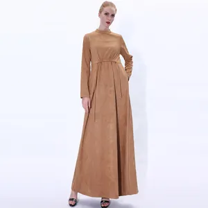 उच्च गुणवत्ता साबर कपड़े आधा-कॉलर डिजाइन drawstring कमर पर एक बटन पर वापस पक्ष जेब मुस्लिम महिलाओं की पोशाक 91246