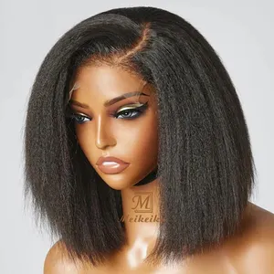 Natural PrePlucked Virgem Afro Encaracolado 4C Cabelo Do Bebê Curto Frontal Bob Perucas Kinky Em Linha Reta Do Cabelo Humano HD Peruca Dianteira Do Laço