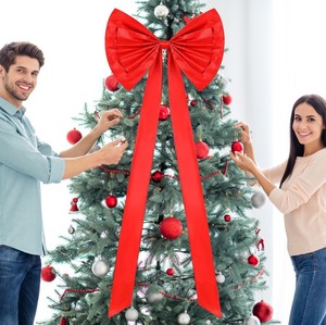 Gran rojo Navidad corona lazo envoltura manualidades DIY decoración Boutique colgante árbol de Navidad Topper arco para decoración interior al aire libre - Product Image 3