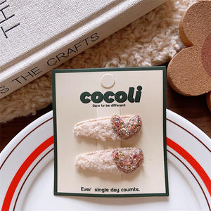 Barrette à cheveux en forme de cœur scintillante et pailletée, style doux, pour jeune fille, en laine d'<span class=keywords><strong>agneau</strong></span> moelleuse, forme de goutte d'eau - Product Image 5