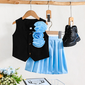 <span class=keywords><strong>Abbigliamento</strong></span> per bambini per bambine 4-8y alla moda senza maniche squisito a motivi floreali gonna corta a pieghe elegante Set di due pezzi per bambine - Product Image 2