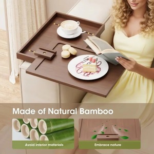 360 Rotating Drawer <b>Bamboo</b> Coffee Sofa <b>Table</b> Clip Sofa Armrest Storage Container Wooden Side Arm Tray <b>Table</b> - Product Image 3
