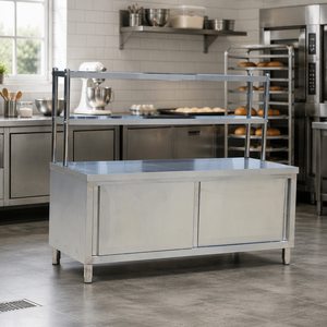 Tavolo da Lavoro per <span class=keywords><strong>Cucina</strong></span> Industriale in <span class=keywords><strong>Acciaio</strong></span> Inox con Ripiano Superiore e Armadietto Inferiore Personalizzabile 201 304 - Product Image 1
