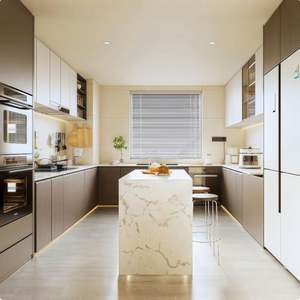 Cucina Armoire de cuisine complète avec porte intelligente, îlot de cuisine modulaire, plan de travail en marbre artificiel, panier de rangement, design moderne - Product Image 1