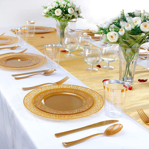 6 "9" jetable fête dîner vaisselle ensemble doré brun creux assiette gâteau assiette occidentale - Product Image 4