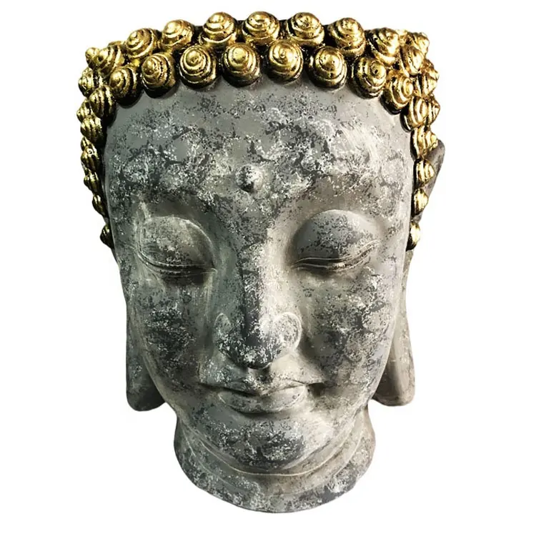 Antik büyük buda heykeli kafa Pot açık saksı Zen bahçe dekorasyon el boyama renk fiberglas altın veya gümüş