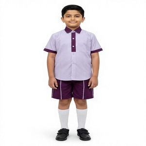 Girls Primary School Uniform Set Teal Plaid <b>Skirt</b> Cotton Woven Polo Shirt With Bow Detailing - Product Image 5