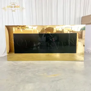 Cheap Price Rectangle Reception LED Bar Table Gold Metal Wedding Bar Table Stainless Steel Counter Table For Sale