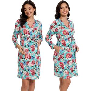 Robe de maternité en modal, robe de maternité post-partum en viscose de bambou à manches longues, robe d'accouchement pour l'hôpital, robes de maternité - Product Image 2