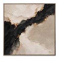 Peinture murale abstraite texturée 3D en toile, motif veiné minéral noir et beige, pour décoration de luxe d'hôtels, de villas et de salons