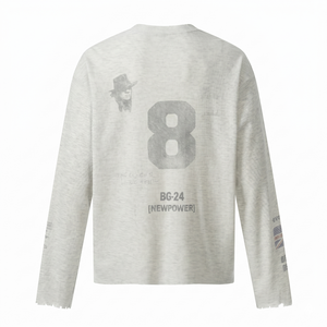 T-shirt à manches longues en maille gaufrée avec logo personnalisé, style streetwear, effet vieilli, motif graphique, pour hommes, vente en gros, tee-shirt vierge TKAN6649 - Product Image 2