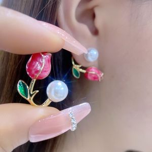 Nuevo pendiente de flor Rosa verano pequeño diseño de tulipán fresco elegante moderno <span class=keywords><strong>Stud</strong></span> pendientes - Product Image 6