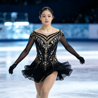 Robe de patinage artistique de luxe noire en maille, manches longues, col en V, avec strass, jupe de danse sur glace pour filles et femmes, tenue de compétition