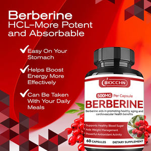 Berberine suplemen HCL ekstrak berberberine Premium kemurnian tinggi untuk mendukung kesehatan keseluruhan, kapsul Berberine untuk Pria & Wanita - Product Image 4
