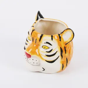 Grosir Mug Kopi Hewan Kustom Grosir Keramik Yang Dilukis dengan Tangan Mug Harimau 3D Dolomite Cangkir Susu Kacang Kedelai