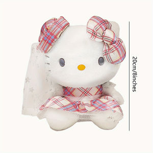 8インチ/20cm サンリオのぬいぐるみ用-Y2Kピンクホワイトチェック柄ドレスウェディングベール ソフトぬいぐるみ 愛の贈り物 - Product Image 6