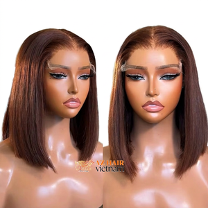 Top Quality Raw Vietnamese Hair <b>Wigs</b> Blunt Cut Bob <b>Wig</b> 2x4 2x6 Swiss Lace Front <b>Wigs</b> Wholesale Price <b>Brown</b>, <b>Brown</b> Tip - Product Image 1