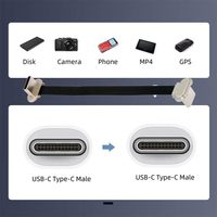 Câble de charge rapide USB-C mâle-mâle coudé ultra-plat, câble de données USB 2.0 plat, 7,5 cm, noir