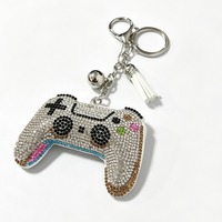 Gantungan kunci gamepad berlian penuh, liontin tas rumbai berlian, gantungan kunci mobil lucu dan kreatif, perhiasan lintas batas